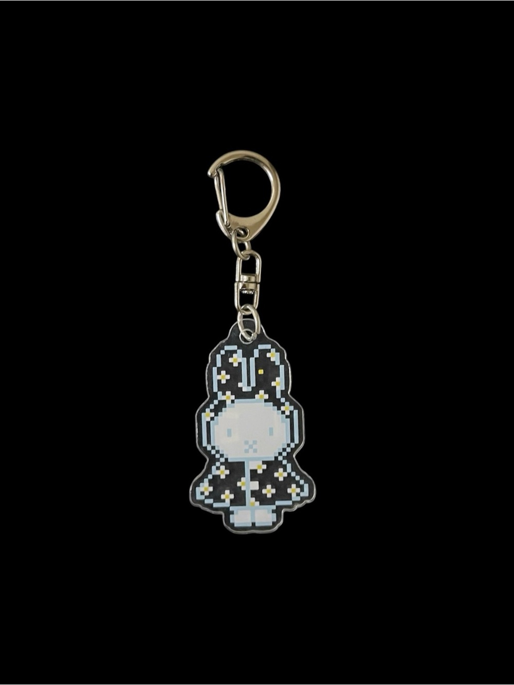 Cute Light Blue Pixel White Bunny Clear Acrylic Keychain